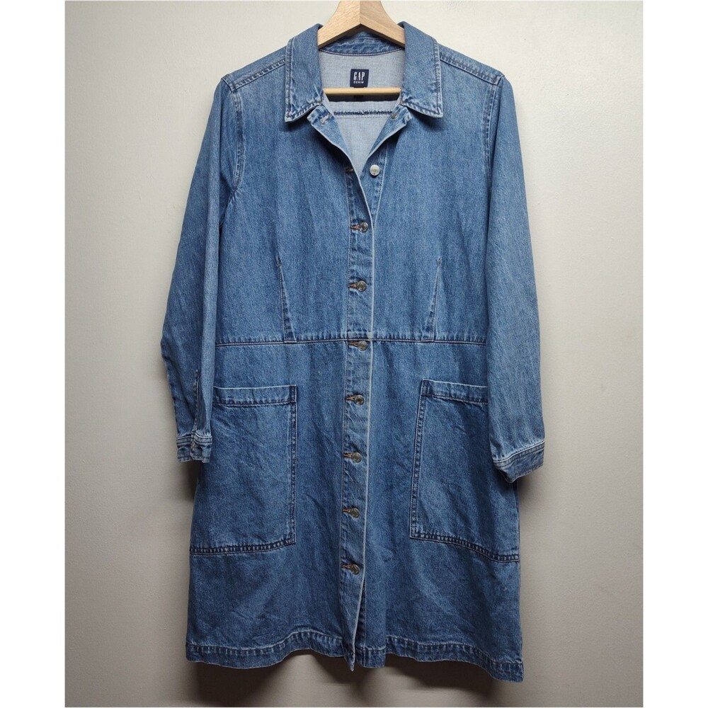 Gap Denim Mini Dress Women LP Blue Long Sleeve Button Front Retro 90's Grunge
